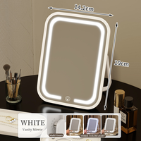 Miroir de Maquillage Cosmétique Portable en Plastique avec Logo Personnalisé, LED, Finition Argentée, Lumière Tricolore, Vente en Gros