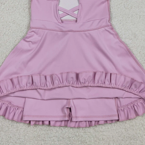 S0712 Short de yoga rose lavande à volants pour bébés filles, respirant, longueur genou, idéal pour l'été - Product Image 4