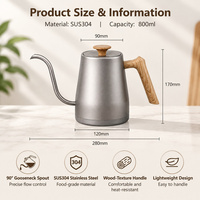 Bouilloire électrique à col de cygne Kingze OEM 800 ml en acier inoxydable à ébullition ultra-rapide, réglable, pour café à faire couler
