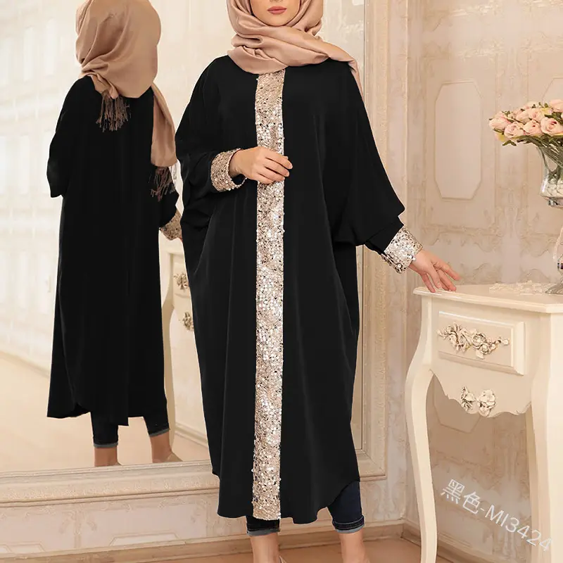 Vestido abaia bordado de flor islâmico, roupa muscular feminina islâmica