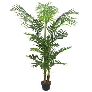 Areca de plástico falso para decoração de casa, plantas artificiais com pote