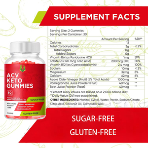 Gummies Keto ACV à succès : 1000mg de Vinaigre de Cidre de Pomme, Grenade et Vitamine B6 pour Soutenir le Métabolisme et la Perte de Poids - Product Image 6