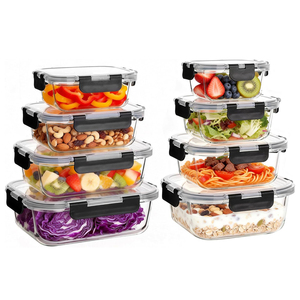 8個入りガラス製ミールプレップ容器セット、蓋付き、特厚気密食品保存容器、漏れ防止ランチボックス、残り物用 - Product Image 1