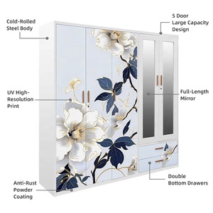 Placard de <span class=keywords><strong>chambre</strong></span> à coucher en métal Almirah détachable à 5 portes pour rangement de vêtements Armoire en fer avec tiroirs Meubles de <span class=keywords><strong>chambre</strong></span> à coucher - Product Image 3