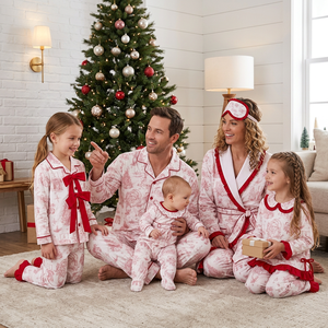 Set Pigiama Famiglia per Ragazze, Maniche Lunghe, Stampa Rossa e Bianca, Top e <span class=keywords><strong>Pantaloni</strong></span> Comodi, Set Abbigliamento Natalizio - Product Image 1
