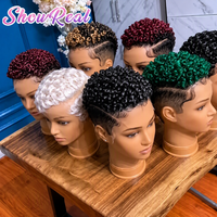 Perruques Courtes Pixie de 10 Pouces en Cheveux Humains, Perruques Afro Bouclées, Perruques Pixie Entièrement en Dentelle, Couleur Naturelle pour Femmes Noires