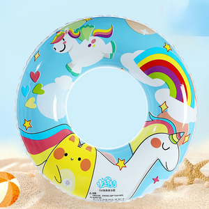 Unicorn Swimming Ring 70cm <b>Inflatable</b> <b>Float</b> For Kids Cartoon Design Round Shape PVC Material - Product Image 1