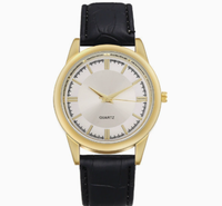 Montre-bracelet de luxe simple pour homme, analogique à quartz, cadran noir, boîtier doré, bracelet en cuir véritable