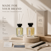 Diffuseur de parfum d'ambiance haut de gamme 120 ml aux senteurs Vanille Noire, Bois de Santal et Azure – OEM, Marque Privée, Arôme Personnalisé, Cadeau