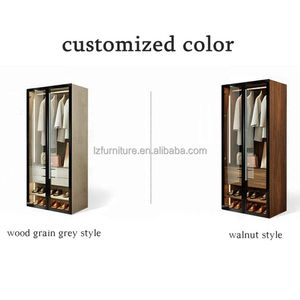 Best Fashion <b>Wardrobe</b> Wooden <b>Wardrobe</b> High Glass Door With LED Light In Bedroom Custom Cabinets Factories - Product Image 5