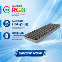 Keyboard Mekanik Ultra-Tipis Aluminium RGB 63-Tombol Hot-Swap, 2000mAh /Kabel USB-C untuk PC/Laptop