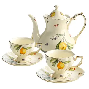 复古咖啡茶壶陶瓷奢华法国下午茶杯碟瓷柠檬套装2杯带茶壶
