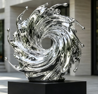 Sculpture moderne en acier inoxydable en forme de vague, pièce d'art métallique pour les halls d'hôtels et les entrées, décoration abstraite sur le thème de l'eau tourbillonnante