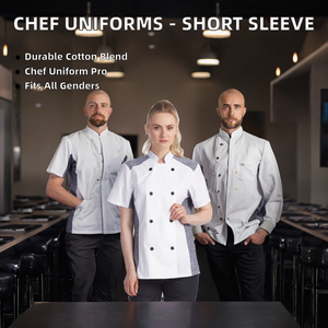 Uniformes de Trabajo de Manga Corta Unisex para Chef de Restaurante, Cocina, Doble Botonadura, para Sushi, Panadería, Cafetería, Camarero, Servicio de Catering, Tejido de Punto Negro - Product Image 2