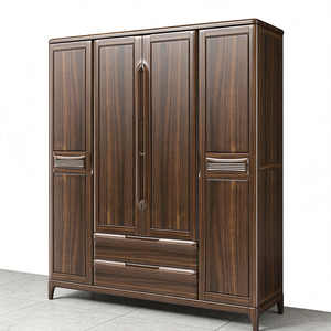 ตู้เสื้อผ้าสี่บาน บาโลม โมเดิร์น ลักชัวรี่ พร้อมด้ามจับโลหะลายไม้สีเข้ม และดีไซน์ลิ้นชักเก็บของแบบหลายชั้น - Product Image 1