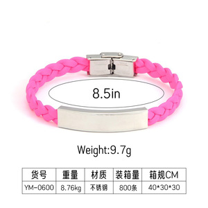 Woven Leather <b>Bracelets</b> Light Pink Dark Pink Blue Black Curved <b>Metal</b> Clasp Unisex Gift Jewelry Yiwu Origin YM 0530 - Product Image 4