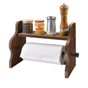 Nhà Bếp Giữ Khăn Giấy Bằng Gỗ Treo Tường Rắn Torched Gỗ Khăn Giấy Cuộn Chủ Với Hiển Thị Lưu Trữ Kệ - Product Image 1