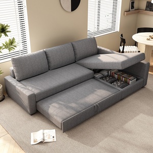 Cotton Linen Convertible <strong>Corner</strong> Sofa Bed Multifunctional Freeton Modern Style Small Living Room <strong>Storage</strong> Pull Out Coffee <strong>Tables</strong> - Product Image 4