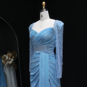 Robes <span class=keywords><strong>de</strong></span> <span class=keywords><strong>soirée</strong></span> <span class=keywords><strong>de</strong></span> luxe Sharon Said SF409 Dubai Blue à manches longues, ornées <span class=keywords><strong>de</strong></span> cristaux fuchsia, pour femmes, pour mariage et fêtes - Product Image 4