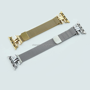 Bande de boucle en maille milanaise mince en métal de luxe pour <span class=keywords><strong>Apple</strong></span> <span class=keywords><strong>Watch</strong></span> Series 10 9 8 SE <span class=keywords><strong>Bracelet</strong></span> léopard de remplacement - Product Image 1