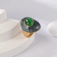 Cincin Hadiah Ulang Tahun Wanita Trendi Grosir Pabrik, Lapis Emas 24K Baja Anti Karat Mutiara Buatan Laboratorium Bentuk Bulat/Bunga