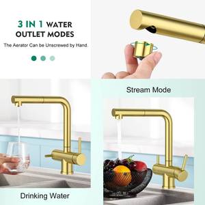 Robinet de cuisine moderne à 3 voies avec douchette extractible dorée, vente chaude en usine - Product Image 4