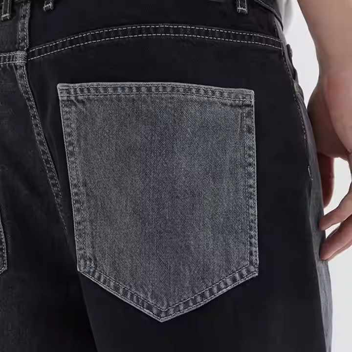 Streetwear Custom Two Tone Splicing Men's Jorts Vintage Stone Washed Baggy Straight Leg Denim Shorts