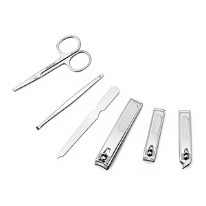 Portable 6 Piece Manicure <b>Pedicure</b> <b>Set</b> Stainless Steel Nail Clipper Kit with Scissors Cuticle Tool Leather Case Gift - Product Image 3