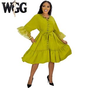 Robes décontractées grande taille pour femmes, coupe ample, manches évasées, longueur genou, respirantes, polyester/coton, couleur bonbon - Product Image 2