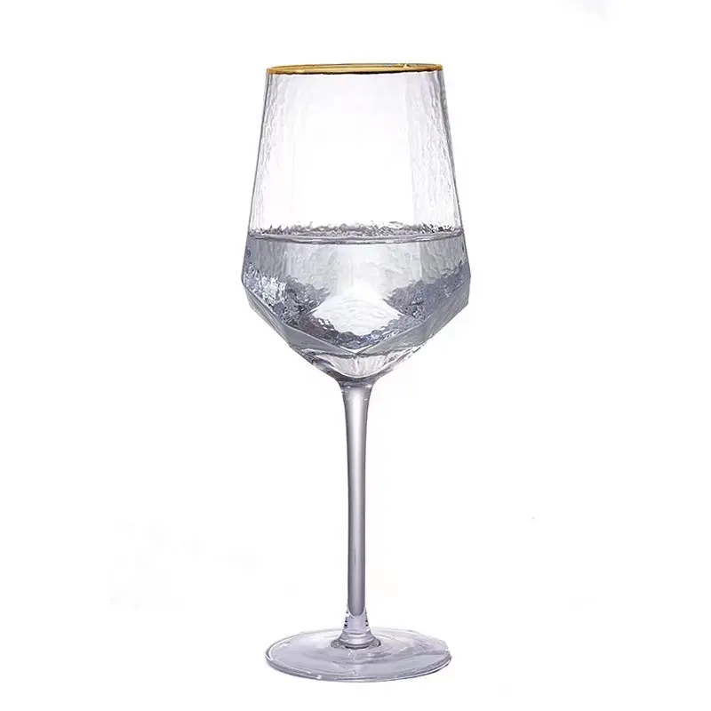 Verre à vin martelé de Style européen sans plomb, verre à vin bordeaux avec bord doré, verre à vin transparent