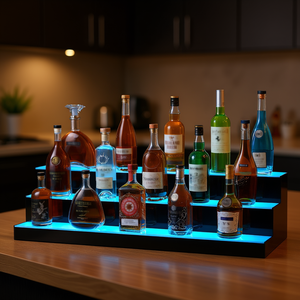 Estante de bar acrílico de 3 niveles y 40 pulgadas con iluminación LED para 30 botellas, juego de servicio de bebidas con 7 colores estáticos y control remoto - Product Image 2
