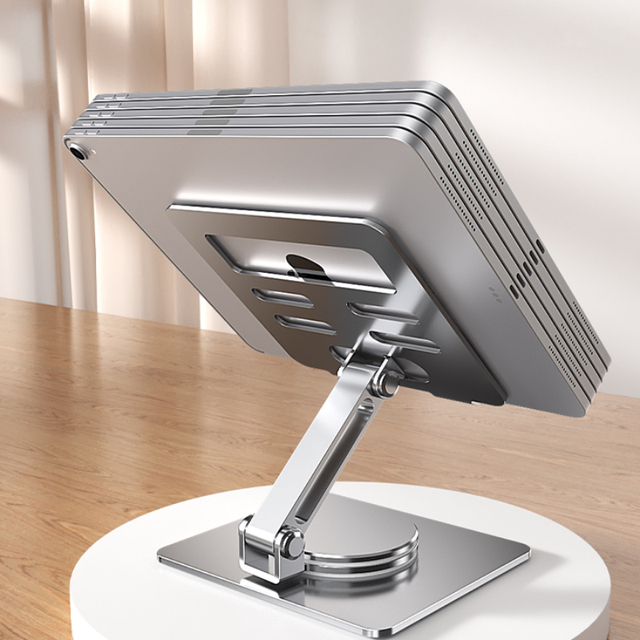 Wholesale Custom Tablet PC Stand Aluminum Alloy Swivel and Tilt Tablet Stand with 360 Degree Rotating Base and Flip Plate