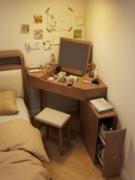 Table de maquillage d'angle en bois massif de style nordique, petite coiffeuse intégrée avec miroir triangulaire rabattable pour chambre à coucher SZT020