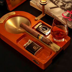 GUEVARA Juego de Accesorios de Lujo de Madera y Latón Duradero para Cigarros: Cenicero, Portavasos para Whisky, Cortador de Cigarros y Encendedor de Antorcha - Product Image 3