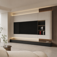 Meuble TV mural moderne de luxe en forme d'arc, meuble TV en bois à bords incurvés, étagères de rangement, console multimédia flottante LED pour salon