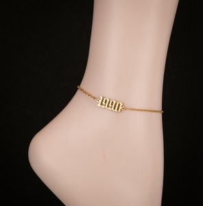 1980-2000 regalo de cumpleaños 18K oro plateado Acero inoxidable antiguo inglés año de nacimiento número tobillera pie joyería para mujer - Product Image 6