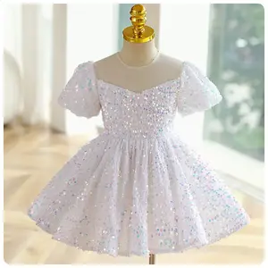 Vestido de baile infantil com lantejoulas e brilho, roupa elegante para meninas, vestido de flores, macacão de bebê, princesa, roupas infantis, festa de comunhão
