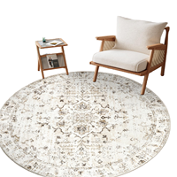 Vintage Blumenmuster Waschbarer Beiger Mikrofaser-Teppich 150cm Rutschfester Niedrigflor-Teppich für Wohnzimmer Schlafzimmer Esszimmer Büro
