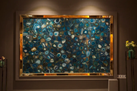 Décoration de luxe exotique naturelle Pierre d'onyx bleu semi-précieux Agate translucide Dalles de pierre Lumi Lumistone