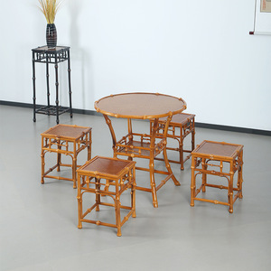 Chinese Style <b>Bamboo</b> Coffee <b>Table</b> Set Small Round Nesting Tea <b>Table</b> With Chairs For Home Use - Product Image 5