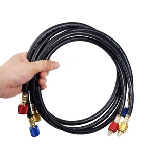 HVAC Refrigerant Black Rubber Charging hoses with 3 colors aluminium alloy connector for refrigerant charging.