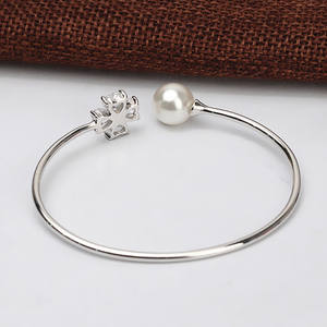 Pulsera de Plata S925 para Mujer, Diseño Simple y Sólido, Trébol de la Suerte, Perla Personalizada, Accesorios DIY, Brazaletes Semi Modernos - Product Image 3