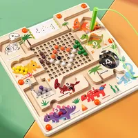 Laberinto de Dinosaurios Magnético para Niños con Bolígrafo de Control, Juego de Laberinto de Perlas Magnéticas, Juguete Educativo para Entrenamiento de Concentración
