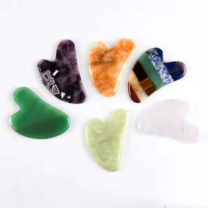 Logo personalizzato a forma di cuore Gua Sha pietra quarzo Gua Sha giada Set quarzo rosa verde giada bianca ametista Guasha strumento cristallo viso