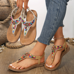 Sandalias Planas Casuales de Verano Estilo Bohemio, Chanclas con Cuentas Antideslizantes de Estilo Étnico, Zapatos de Playa para Mujer - Product Image 1
