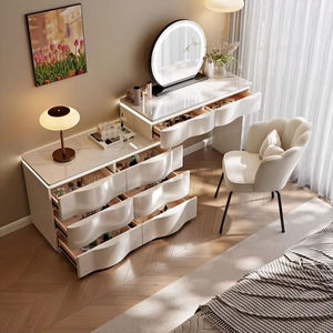 Modern Simple Bedroom &amp; Living <strong>Room</strong> <strong>Dressing</strong> Table <strong>with</strong> <strong>Lighted</strong> <strong>Mirror</strong> and Drawers Wood Material Makeup Vanity - Product Image 4