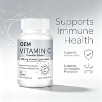 Comprimés à croquer de vitamine C, 200 mg, soutient la santé antioxydante et immunitaire, 60 unités, OEM/ODM