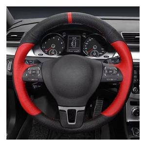 Protector de volante de coche de cuero genuino personalizado para Volkswagen <span class=keywords><strong>Golf</strong></span> 6 Mk6 VW Polo Sagitar Bora Santana Jetta MK5 <span class=keywords><strong>Interior</strong></span> de coche - Product Image 2