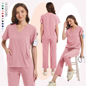 Women Scrub <b>Set</b> Pink V Neck Short Sleeve Work Uniforms For Nurses <b>Doctors</b> Hospital Uniforms Split <b>Set</b> Moisture Wicking - Product Image 1