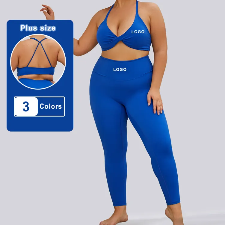 Più popolare nella moda abbigliamento sportivo Plus Size Gym Set Fitness Sportsbra vita alta Leggings donna allenamento 2 pezzi Yoga Set